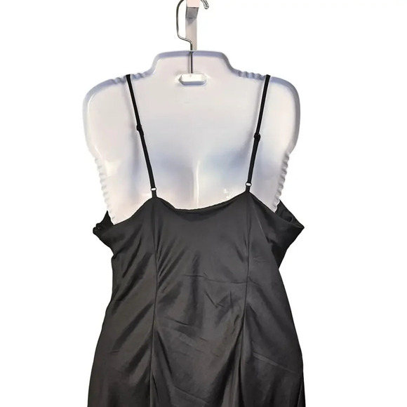 Jolie Black Satin Midi Slip Dress Side Ruching Spaghetti Straps Women’s 14 - Picture 7 of 9